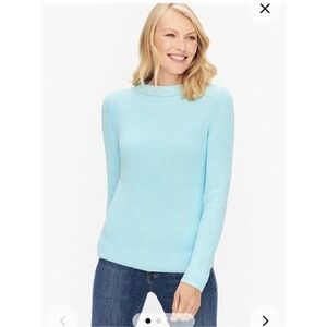 Talbots 100% Cotton Shaker Knit Sweater Light Green L Petite